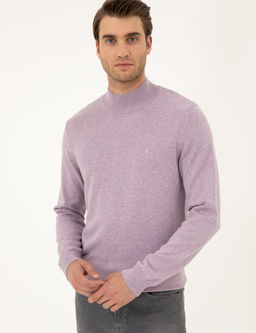 Lila Melanj Slim Fit Yar_m Bal_k__ Yaka Basic Triko Kazak