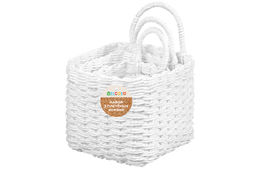 Набор 3 плетеных корзин, 1 корзинка 13*13*20см, 1 корзинка 16*16*23см, 1 корзинка 19*19*26см, белый