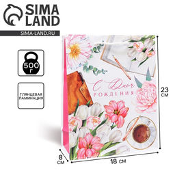 Цена за 2 шт. Пакет подарочный ламинированный, упаковка, «С Днём рождения», MS 18 х 23 х 8 см