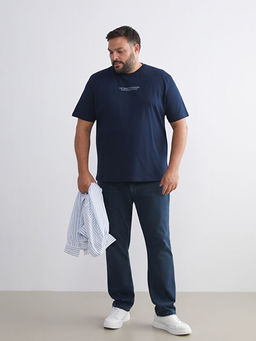 B?y?k Beden Yaz? Bask?l? Penye Erkek Ti??rt