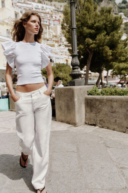 CAMISETA COMBINADA RIB VOLANTES / Blanco