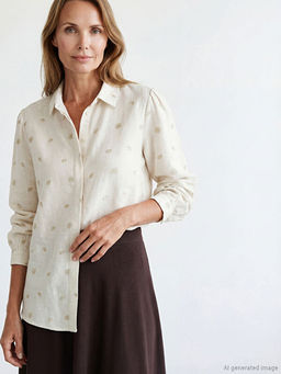 Desenli Keten Kar???ml? Kad?n G?mlek