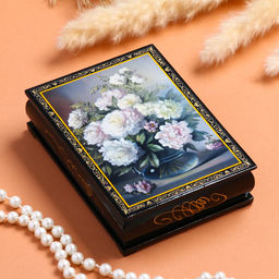 Шкатулка для украшений «Пионы в вазе», 10×14 см, лаковая миниатюра