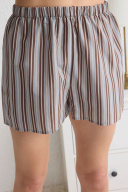 Trendyolmilla Kahverengi-Cok Renkli Cizgili Sortlu Dokuma Pijama Tak?m? THMSS25PT00134  фото 8