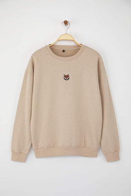 Tas Oversize/Genis Kesim Bisiklet Yaka Uzun Kol Hayvan Nak?sl? Sweatshirt TMNAW24SW00169