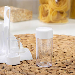 Набор для специй пластиковый BEROSSI «Рондо. Презент», 3 шт., на подставке с салфетницей, белый