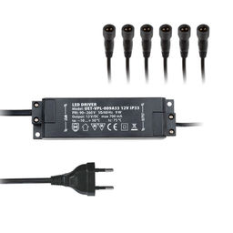 UET-VPL-009А33 12V IP33 6 выходов Блок питания для светодиодов с вилкой, влагозащищенным кабелем и 6 коннекторами. Мощность 9W, напряжение 12V, IP33. Упаковка картонная коробка.