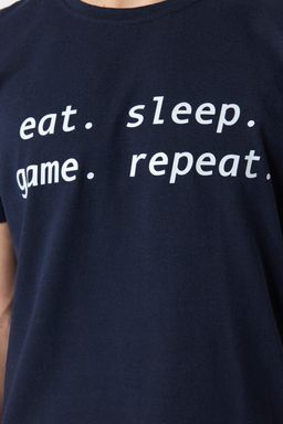 Lacivert %100 Pamuk Regular Fit Orme Yazl?k Sortlu Pijama Tak?m? THMSS21PT0965