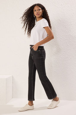 Siyah Normal Bel Crop Flare Jeans TWOSS25JE00222 - Trendyolmilla фото 2