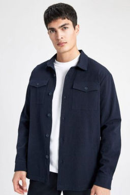 Regular Fit Polo Yaka Gofre Dokulu Gomlek Ceket
