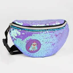 Сумка детская для девочки поясная Мопс, с пайетками, на молнии, сиреневая - NAZAMOK KIDS фото 2