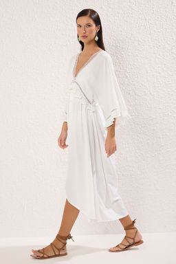 Trendyolmilla Ekru Maxi Dokuma Volanl? Plaj Elbisesi TBESS25EL00075 фото 2