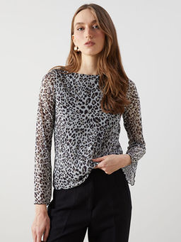 Kay?k Yaka Leopar Desenli Kad?n Bluz