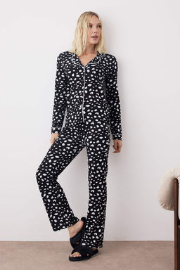 Trendyolmilla Bej %100 Pamuklu Leopar Desenli Gomlek-Pantolon Orme Pijama Tak?m? THMAW21PT0489