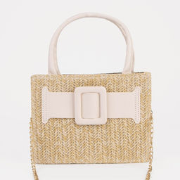 Сумка-тоут на молнии, длинная цепь, цвет бежевый