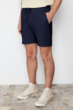 Basic Lacivert Regular/Normal Kesim Orta Boy Bagc?kl? Dokulu K?r?smaz Ottoman Sort TMNSS23SR00039