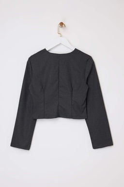 Antrasit Dugme Detayl? V Yaka Dokuma Bluz TWOSS26BZ00086