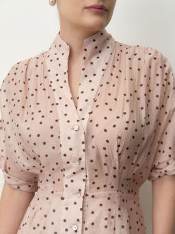 Платье из тенселя 90501 пудровое в горошек