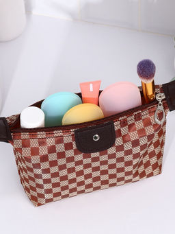 Косметичка простая на молнии, в клетку, средний размер, кофейная