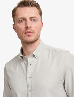 Gri Oxford Slim Fit Kolay _t_lenebilir G_mlek