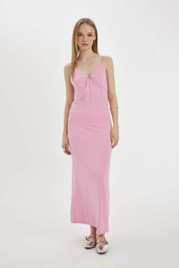 Coool Slim Fit Dar Kesim V Yaka Ask?l? Maxi Elbise - Defacto фото 2
