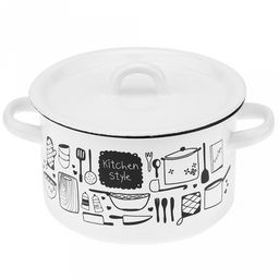 "Kitchen" Кастрюля эмалированная 3л, цилиндрическая форма, металлическая крышка, белый (Россия)