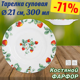 Тарелка суповая Земляничная поляна, 21 см, 0,3 л