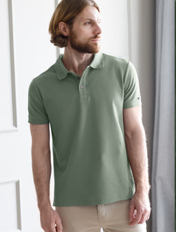 Поло Vilatte из хлопка светло-оливковое  фото 2