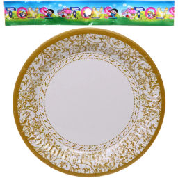 Цена за 6 шт. Тарелка бумажная 18 см в наборе 10 шт "Орнамент", золото