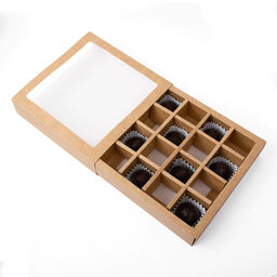 Цена за 2 шт. Коробка для 16 конфет, крафт 17.7×17.7×3.8 см