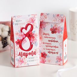 Подарочный чай-домик "8 марта, счастливой весны и счастливой жизни (розовый)"