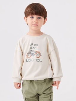 Bisiklet Yaka Uzun Kollu Bask?l? Erkek Bebek Sweatshirt