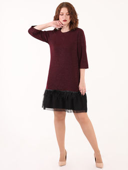 Платье бордовое с люрексом и перьями - Almond фото 3