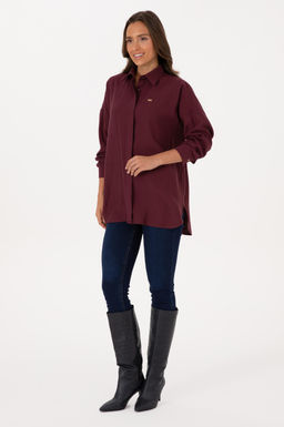 Kad_n Bordo Uzun Kollu Oversize Desenli G_mlek - U.s. polo assn фото 4