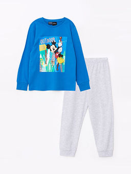 Bisiklet Yaka Mickey Mouse Bask?l? Uzun Kollu Erkek ?ocuk Pijama Tak?m?