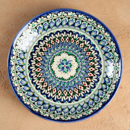 Ляган узбекский Риштанская Керамика «Узоры», d=25 см, синий