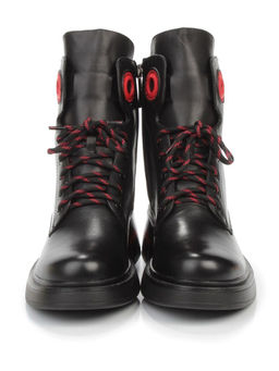 01-P514-1 BLACK/RED Ботинки демисезонные женские (натуральная кожа, байка)