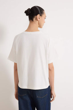 Ekru Regular/Normal Kal?p Dusuk Kol K?sa Kollu Nak?sl? Tok %100 Pamuk Orme Bluz TWOSS26TS00001 - Trendyolmilla фото 4