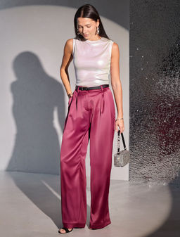 Топ с закрытым декольте из хлопка с эластаном в рубчик с матовым покрытием металлик - Vilatte фото 5