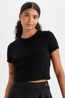 DeFactoFit Crop Bisiklet Yaka Sporcu K?sa Kollu Tisort