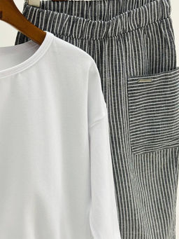 Комплект лонгслив с брюками 22-0077|7973 белый|серый - Mini maxi фото 4