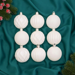 Ёлочные игрушки Перл, шары новогодние, пластик, набор d=6 см, 9 шт., грани, белый