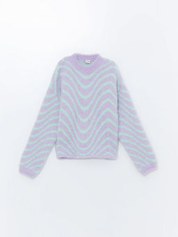 Bisiklet Yaka Desenli K?z ?ocuk Kazak