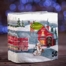 Цена за 5 шт. Салфетки новогодние бумажные Домики, 24?24 см, 50 шт.