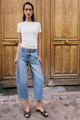 JEANS Z1975 BARREL TIRO ALTO CROP COSTURAS / Azul medio - Zara фото 4
