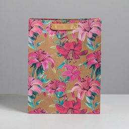 Цена за 3 шт. Пакет подарочный крафтовый, Цветы, MS 18?23?10 см