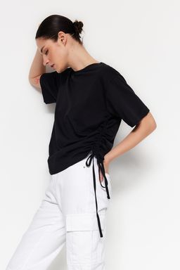 TRENDYOLMILLA Beyaz %100 Pamuk S?rt Bask?l? Buzgulu Oversize/Genis Kesim Bisiklet Yaka T-Shirt TWOSS23TS00150  фото 13