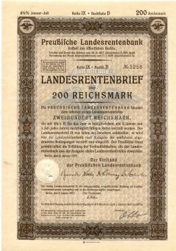 Облигация 4,5% 200 рейхсмарок 1937 года Германия