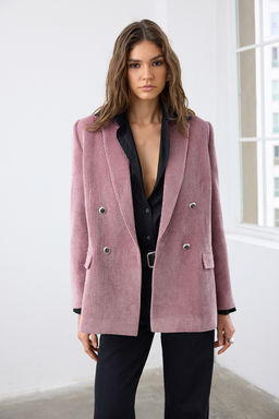 Gul Kurusu Kruvaze Kapama Regular/Normal Kal?p Fitilli Kadife Blazer Ceket TWOAW26BC00031