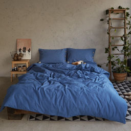 Постельное бельё евро «Этель», жатый хлопок, синее